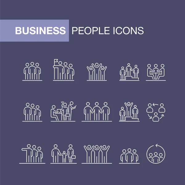 Iconos Gente Negocios Conjunto Simple Línea Plana Ilustración — Vector de stock