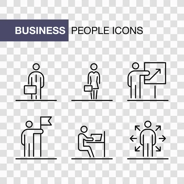 Iconos de gente de negocios conjunto simple línea plana ilustración aislada — Vector de stock