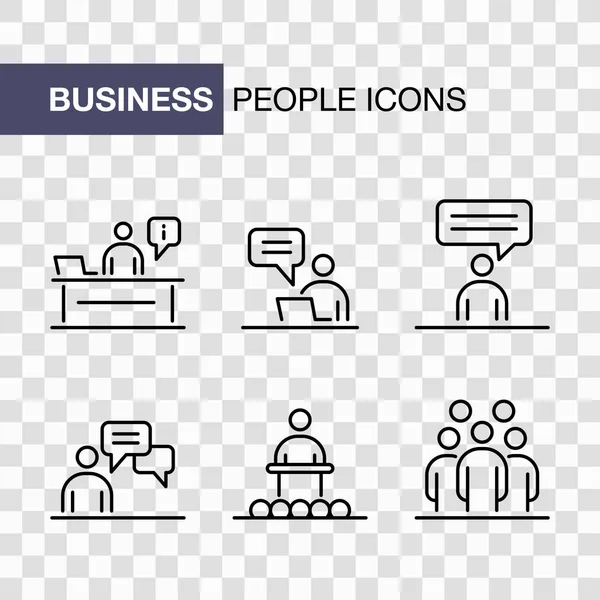 Iconos de gente de negocios conjunto simple línea plana ilustración aislada — Vector de stock
