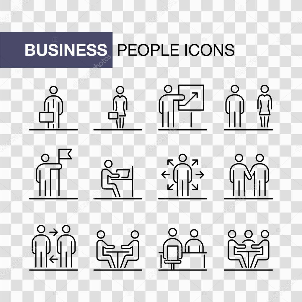 Business people icons set simple line flat illustration isolated