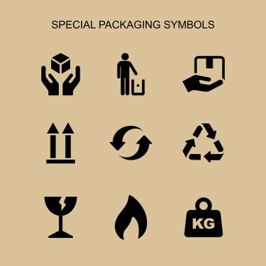 Ambalaj sembolleri izole basit düz stil Icon set