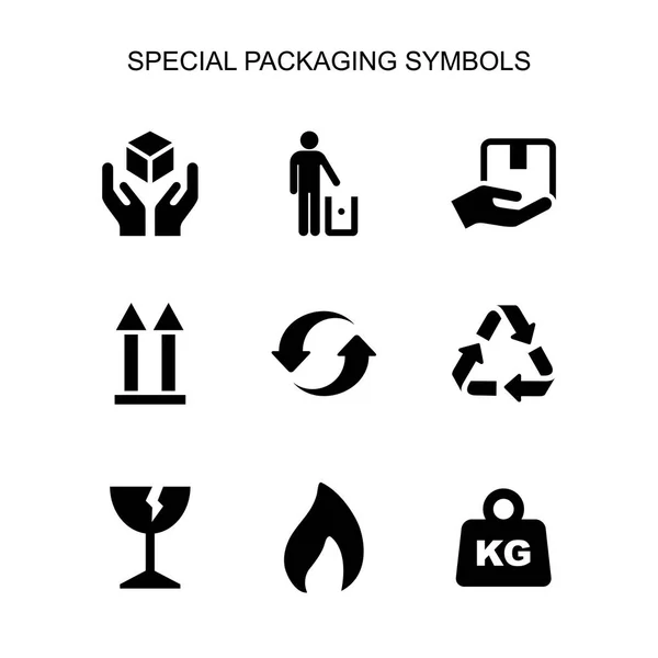 Símbolos de embalaje conjunto simple icono de estilo plano aislado — Vector de stock