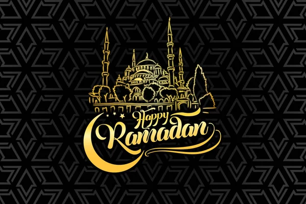 Happy Ramadan lettering greeting card on eastern oriental simple background — Stock Vector