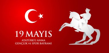 19 Mayıs Ataturk'u anma, genclik ve spor Bayramı. Türkçe Çeviri: Atatürk, gençlik ve spor gün 19 Mayıs