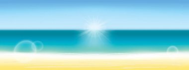 Yaz arka plan vektör illüstrasyon. Bulanık yaz plajı, güneş