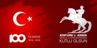 19 Mayıs Ataturk'u anma, genclik ve spor Bayramı. Türkçe Çeviri: Atatürk, gençlik ve spor gün 19 Mayıs