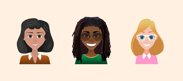 Düz çizgi film tarzı renk illüstrasyon karakterler avatarlar kadın kadın profili — Stok Vektör