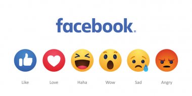Bakü, Azerbaycan - 23 Nisan 2019: Facebook yeni beğenme reaksiyonları düğmeleri
