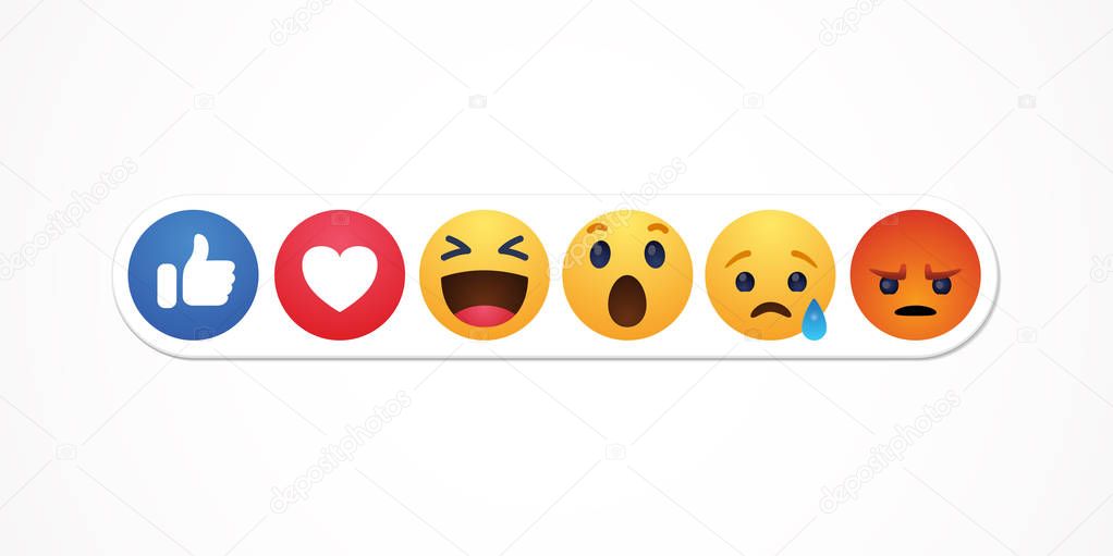 Baku. Azerbaijan - April 23. 2019 Facebook new like reactions buttons.