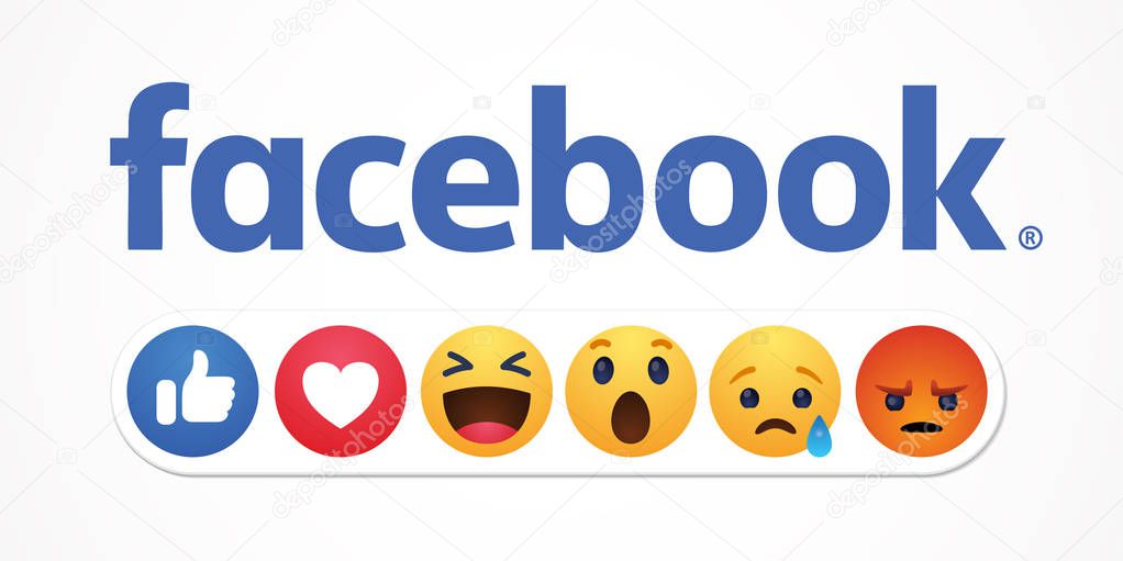 Baku. Azerbaijan - April 23. 2019 Facebook new like reactions buttons.