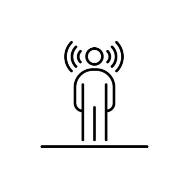 Baş iş adamları simgesi basit çizgi düz illüstrasyon etrafında İnsan kablosuz radyo dalgaları