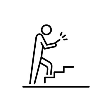 Adam merdiven simgesi iş adamları simgesi basit çizgi düz illüstrasyon akıllı telefon kullanarak