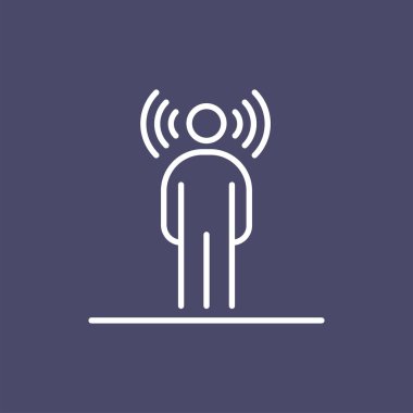 Baş iş adamları simgesi basit çizgi düz illüstrasyon etrafında İnsan kablosuz radyo dalgaları