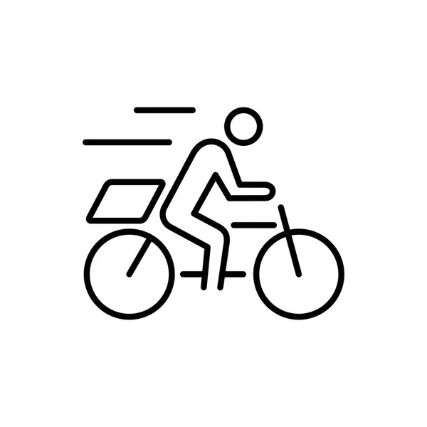 Człowiek dostawa rower kurierskie z pudełka działki na plecach biznes ikona ilustracja linia proste płaski — Wektor stockowy