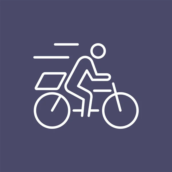 Arka iş adamları simgesi basit çizgi düz illüstrasyon üzerinde parsel kutusu ile Kurye bisiklet teslim adam — Stok Vektör