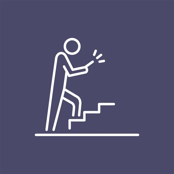 Человек, использующий смартфон на лестнице икона бизнеса люди иконка простая линия плоская иллюстрация Векторная Графика