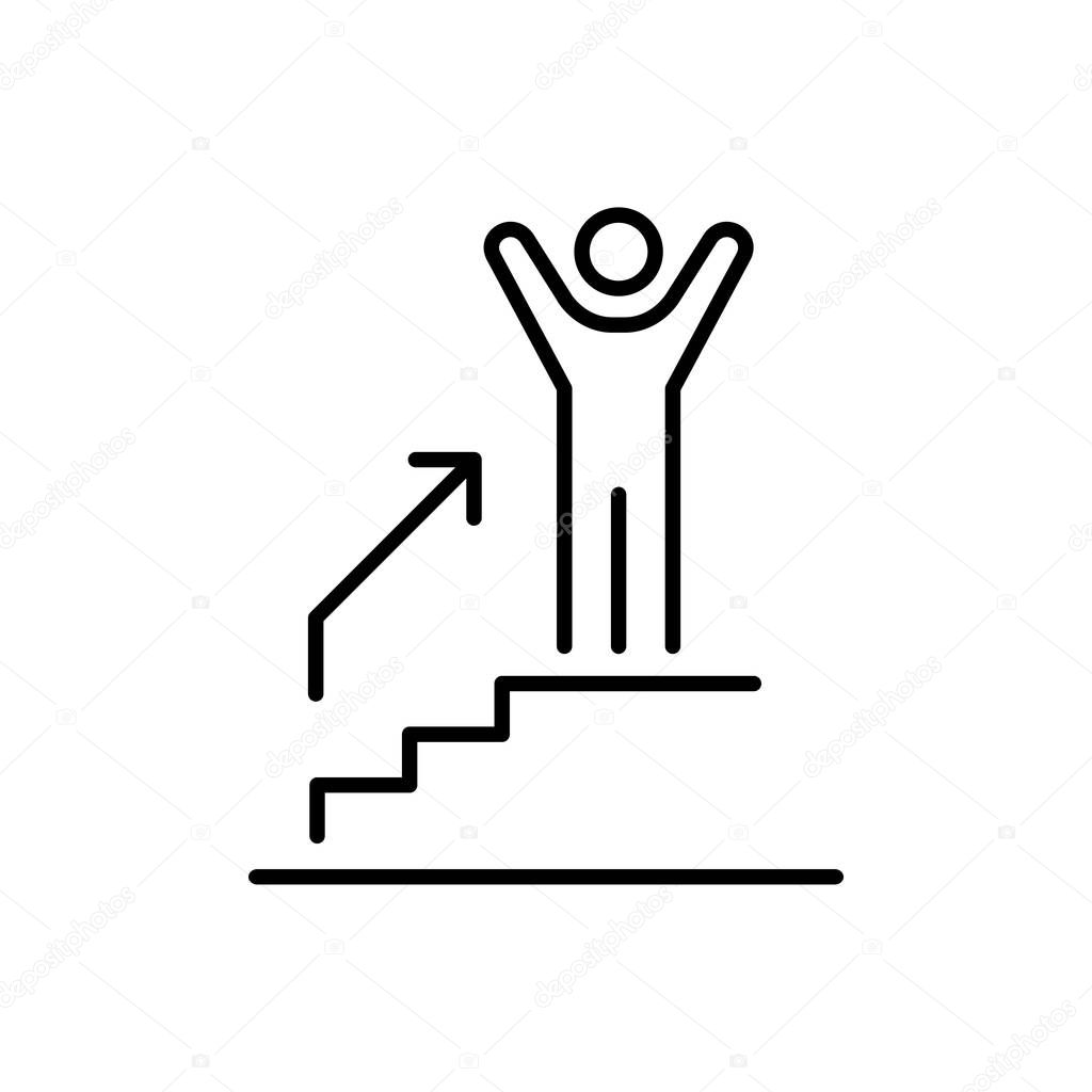 Man climbing on the stairs steps icon business people icon simple line flat illustration