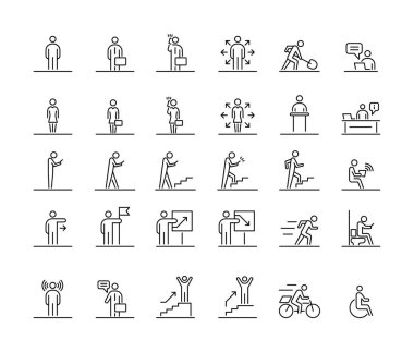 İş adamları 30 simge düz çizgi illüstrasyonunu ayarladı