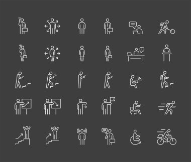 İş adamları 30 simge düz çizgi illüstrasyonunu ayarladı