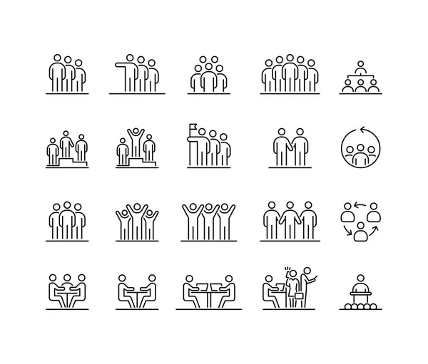 Grupo de personas 20 iconos conjunto simple línea plana ilustración — Vector de stock