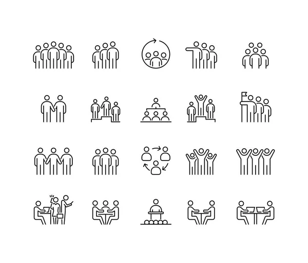 Grupa ludzi 20 ikon zestaw prosty linia płaska ilustracja — Wektor stockowy