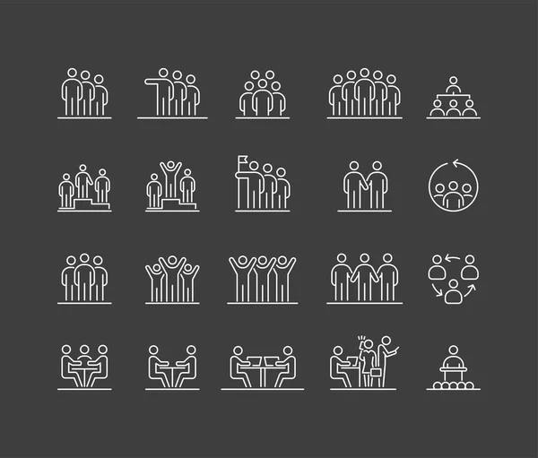 Grupo de personas 20 iconos conjunto simple línea plana ilustración — Vector de stock