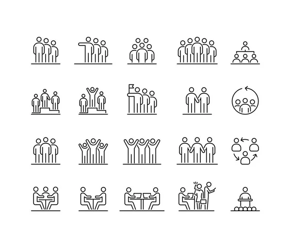 Grupo de pessoas 20 ícones definir linha simples ilustração plana Vetor De Stock