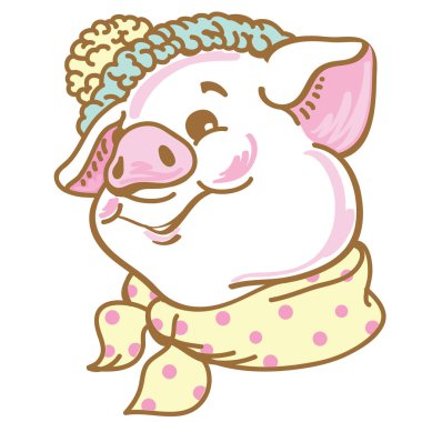 Domuz portresi. Noel kartı. Hisse senedi vektör. Vektör çizim.