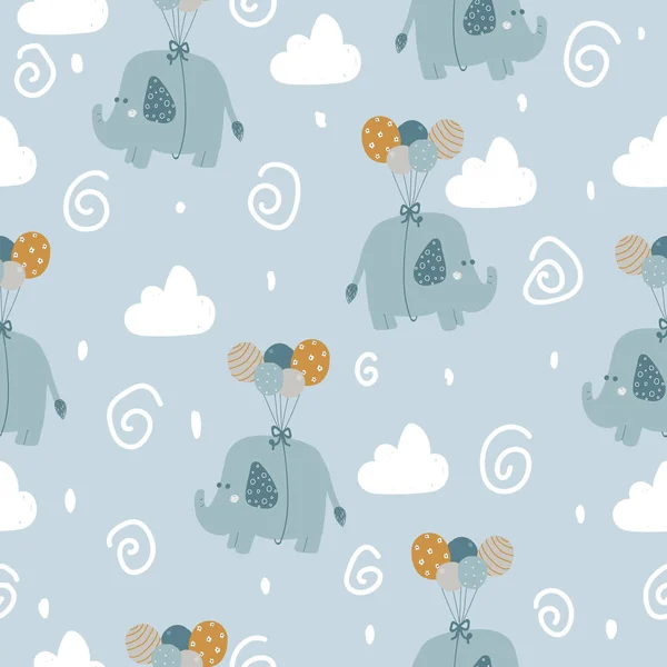 Seamless Pattern Cute Elephants Balloons Scandinavian Style Suitable Printing Fabric — Stock Vector