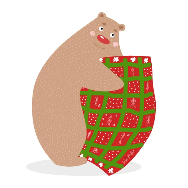 Bonito Engraçado Urso Abraços Cobertor Boa Noite Pode Ser Usado — Vetor de Stock