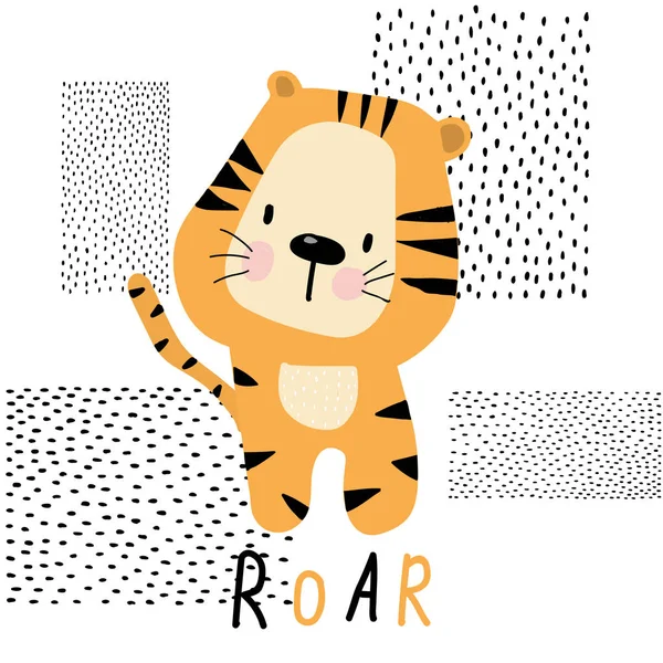 Cute Tygrys Rysowane Ręcznie Druku Ubrania Plakaty Kubki — Wektor stockowy