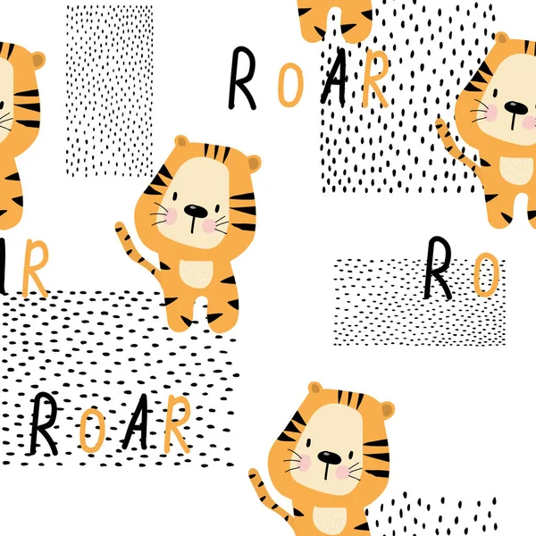 Wzór Cute Tygrys Druku Tkaninie Papier Ilustracja Dla Dzieci Ubrania — Wektor stockowy