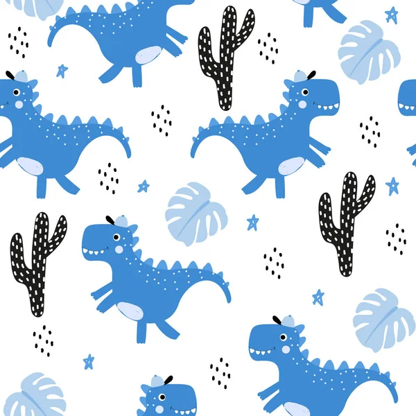 Modèle Sans Couture Avec Dinosaure Mignon Dessiné Main Style Scandinave Graphismes Vectoriels