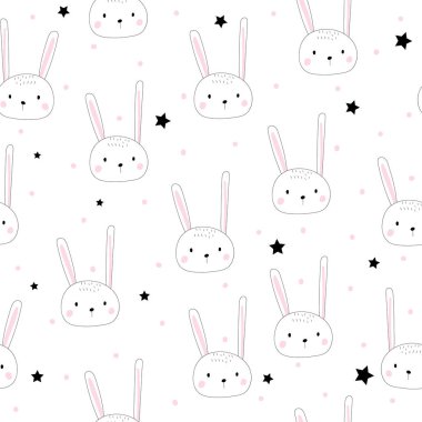 Sevimli tavşan ile Çocuklar sorunsuz desen. Giysi, kumaş, kağıt üzerine baskı için. İskandinav tarzı.