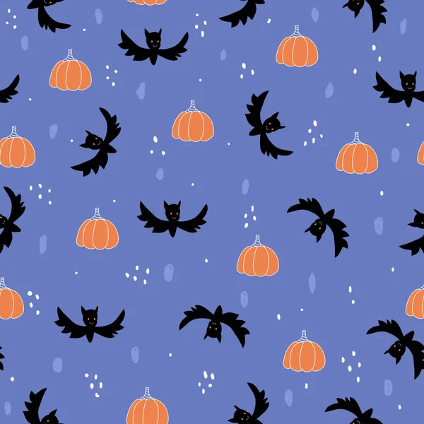 Patrón sin costuras con murciélago y calabaza. Feliz Halloween. Dibujado a mano. para imprimir en tela, papel, ropa . — Vector de stock