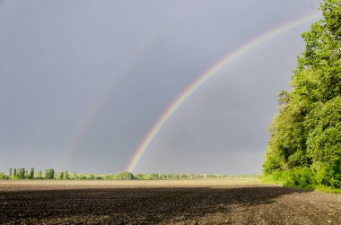 bir karanlık gökyüzü, mutlu öğleden sonra güzel manzara parlak güzel gökkuşağı
