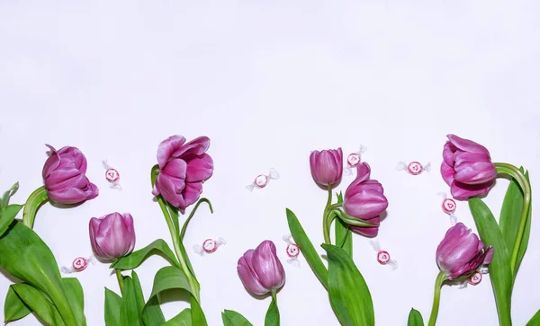 Rose Belles Fleurs Tulipe Avec Caramel Sur Fond Blanc Gros — Photo