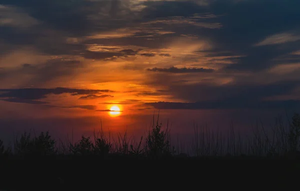 Sunset Bright Colors Sky Clouds Warm Evening — Stock Photo, Image