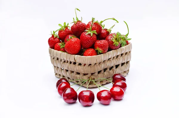 Strawberry Cherry Berries Red Ripe Tasty Sweet Juicy Fortified Vegetarian — Stock Photo, Image