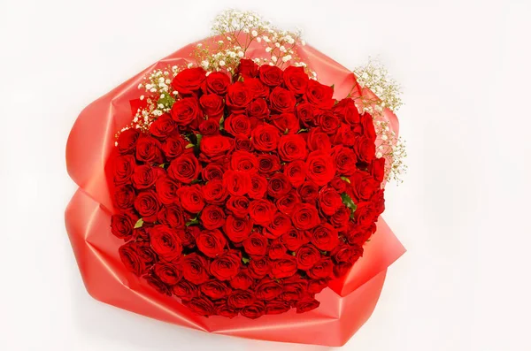 Természetes Háttér Vörös Rózsa Gyönyörű Csokor Vörös Rózsa Ünnepekre — Stock Fotó