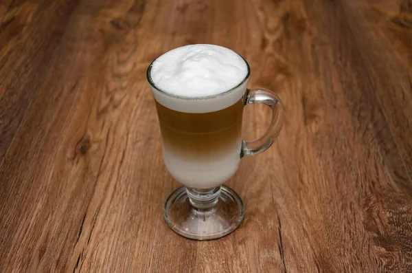 Koffie Met Melk Latte Cappuccino Warme Drank Een Mooi Glas — Stockfoto