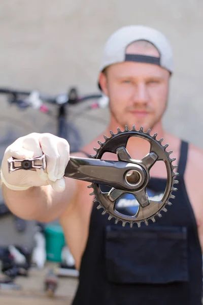 bicycle repair and cleaning process, cycle parts close up, bike workshop