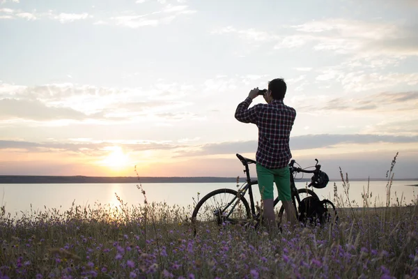 Bicycle Touring Country Road Summer Fields — Stock Photo, Image