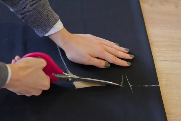 Laboratorio Sartoria Processi Sartoria Che Lavorano Studio Con Vestiti — Foto Stock