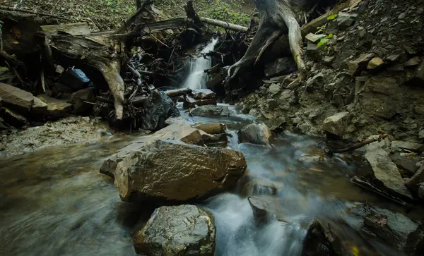 Річка Осінніх Горах Безліччю Каменів Сосен — стокове фото
