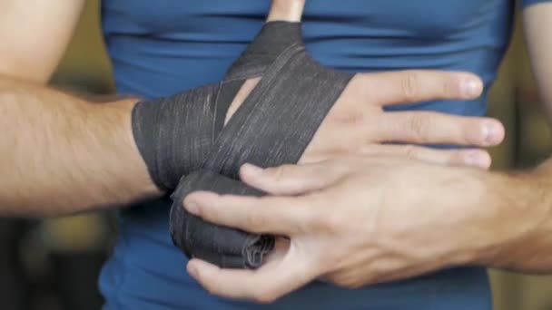 Close Winding Bandages Boxing — Stock Video