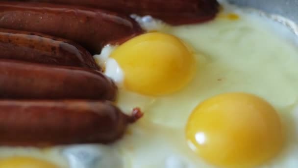 Café Manhã Com Salsicha Ovos — Vídeo de Stock