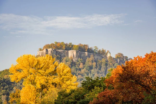 Paisaje Fortaleza Konigstein Suiza Sajona Otoño Viajando Bastilla Sajona — Foto de Stock