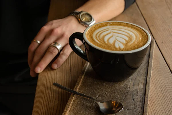 Tasse Kaffee Mit Latte Art Café — Stockfoto