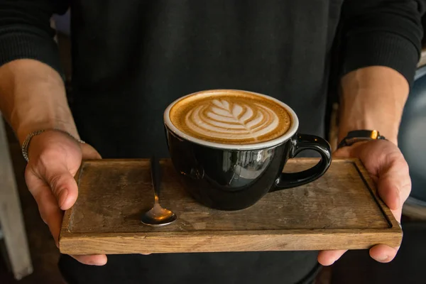 Tasse Kaffee Mit Latte Art Café — Stockfoto